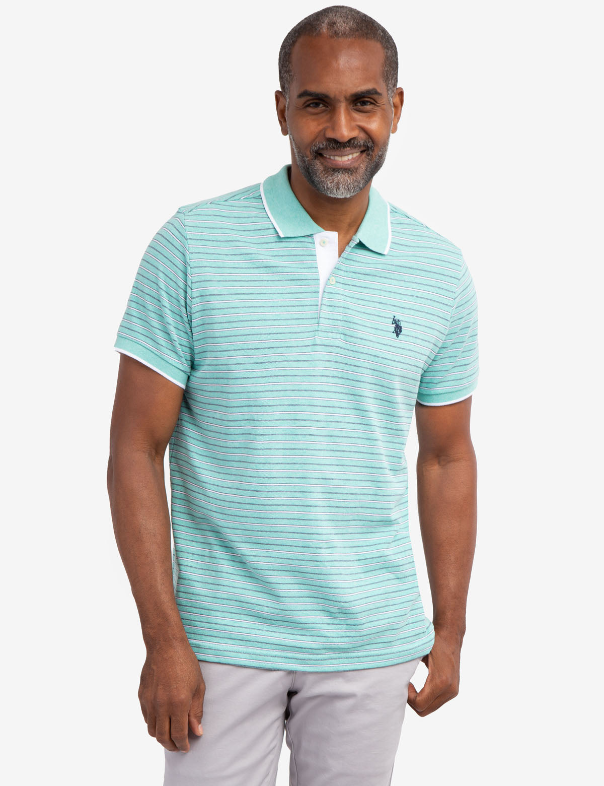 Jacquard Stripe Polo Shirt with Tipped Collar & Rib Cuffs | Classic Jersey Fit