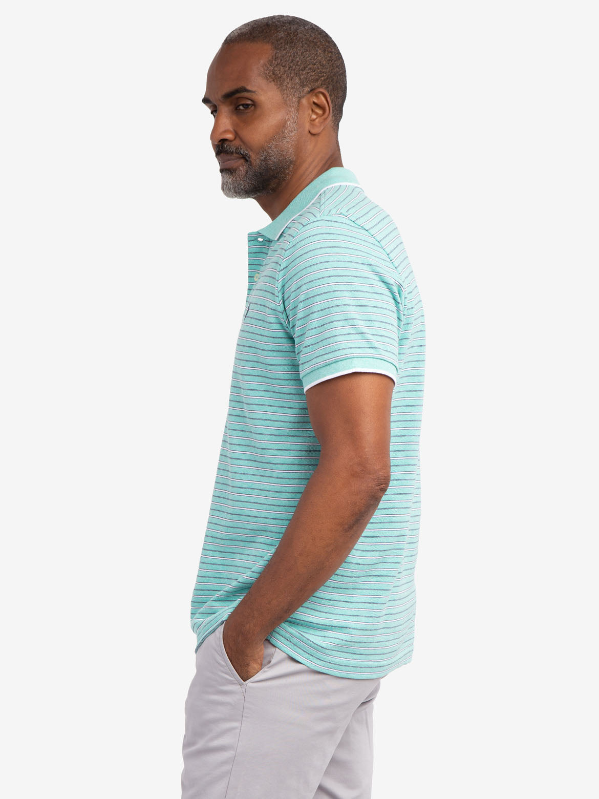 Jacquard Stripe Polo Shirt with Tipped Collar & Rib Cuffs | Classic Jersey Fit