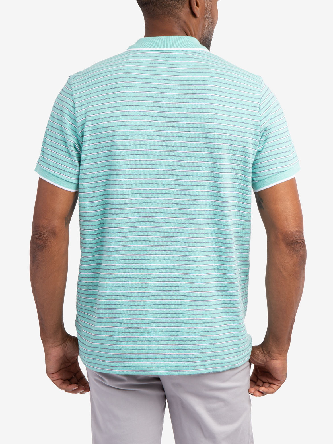 Jacquard Stripe Polo Shirt with Tipped Collar & Rib Cuffs | Classic Jersey Fit