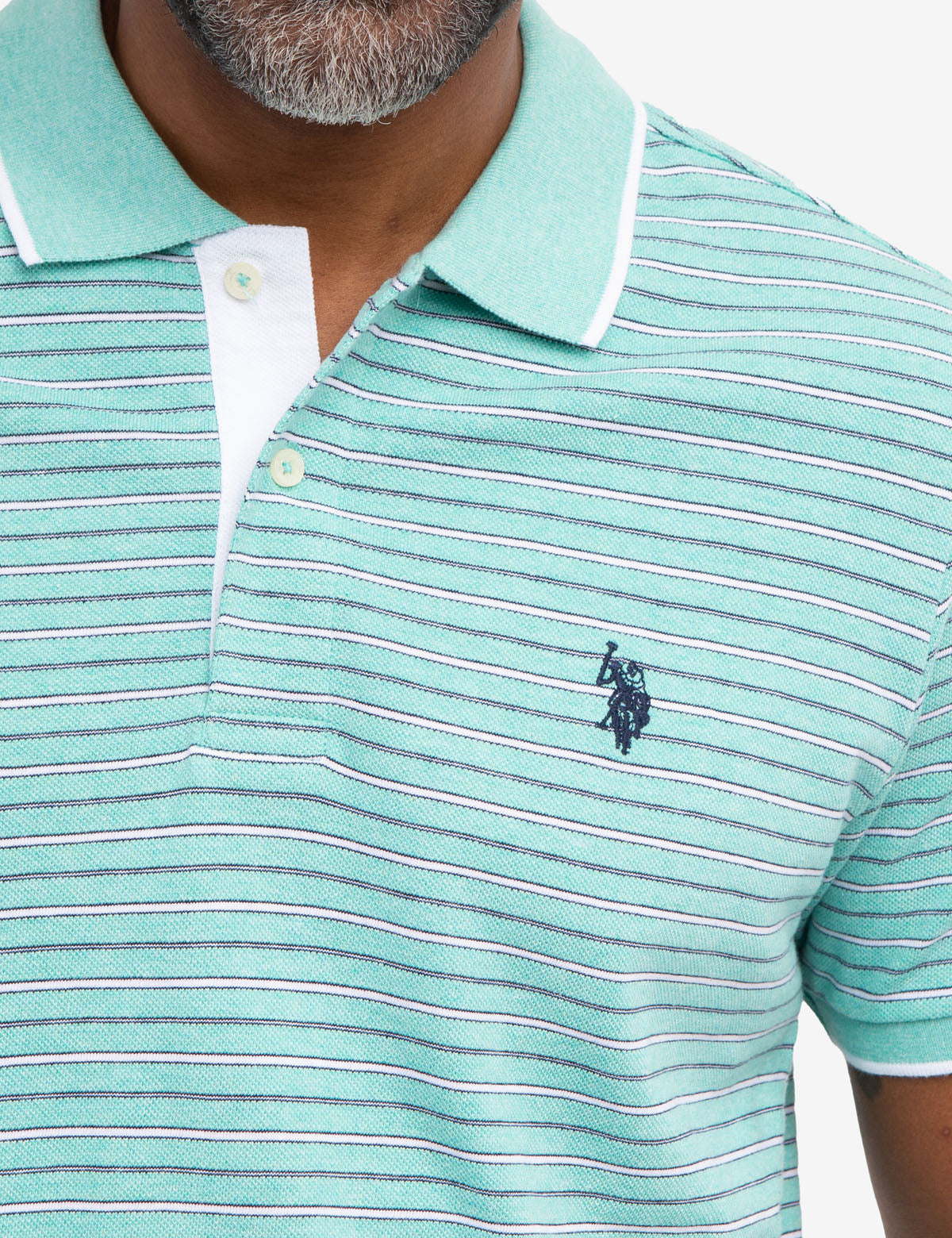Jacquard Stripe Polo Shirt with Tipped Collar & Rib Cuffs | Classic Jersey Fit
