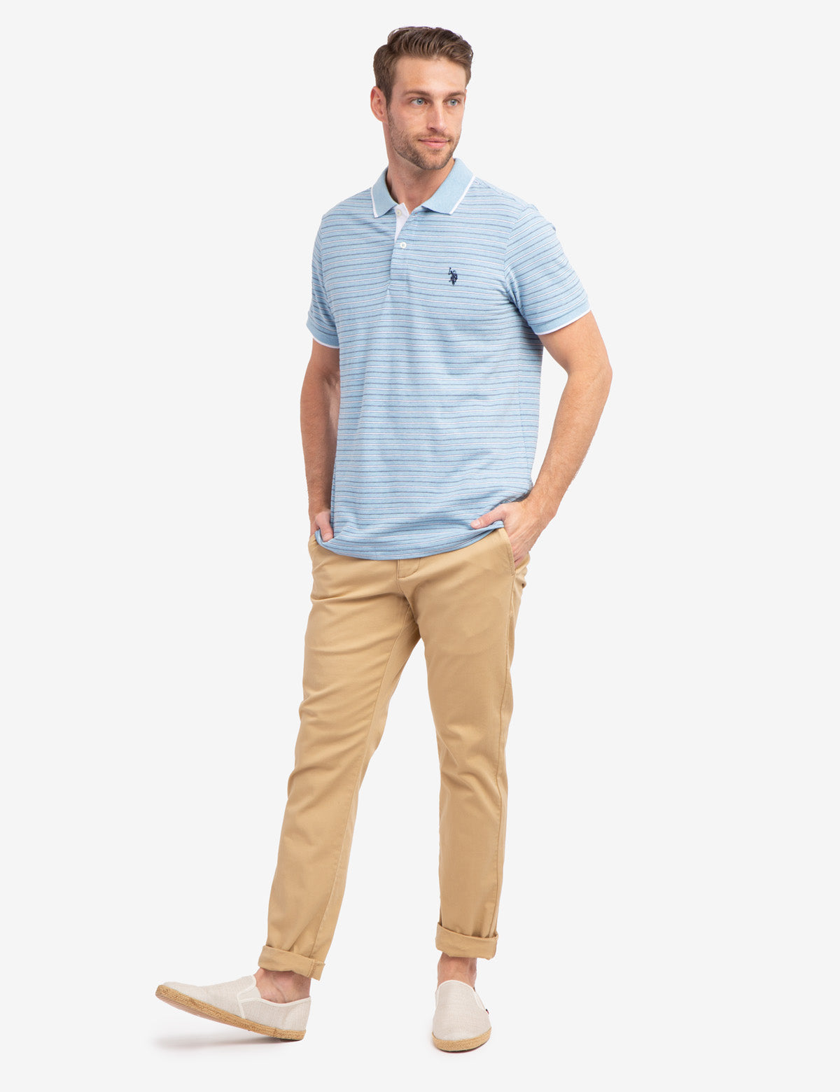 Jacquard Stripe Polo Shirt with Tipped Collar & Rib Cuffs | Classic Jersey Fit