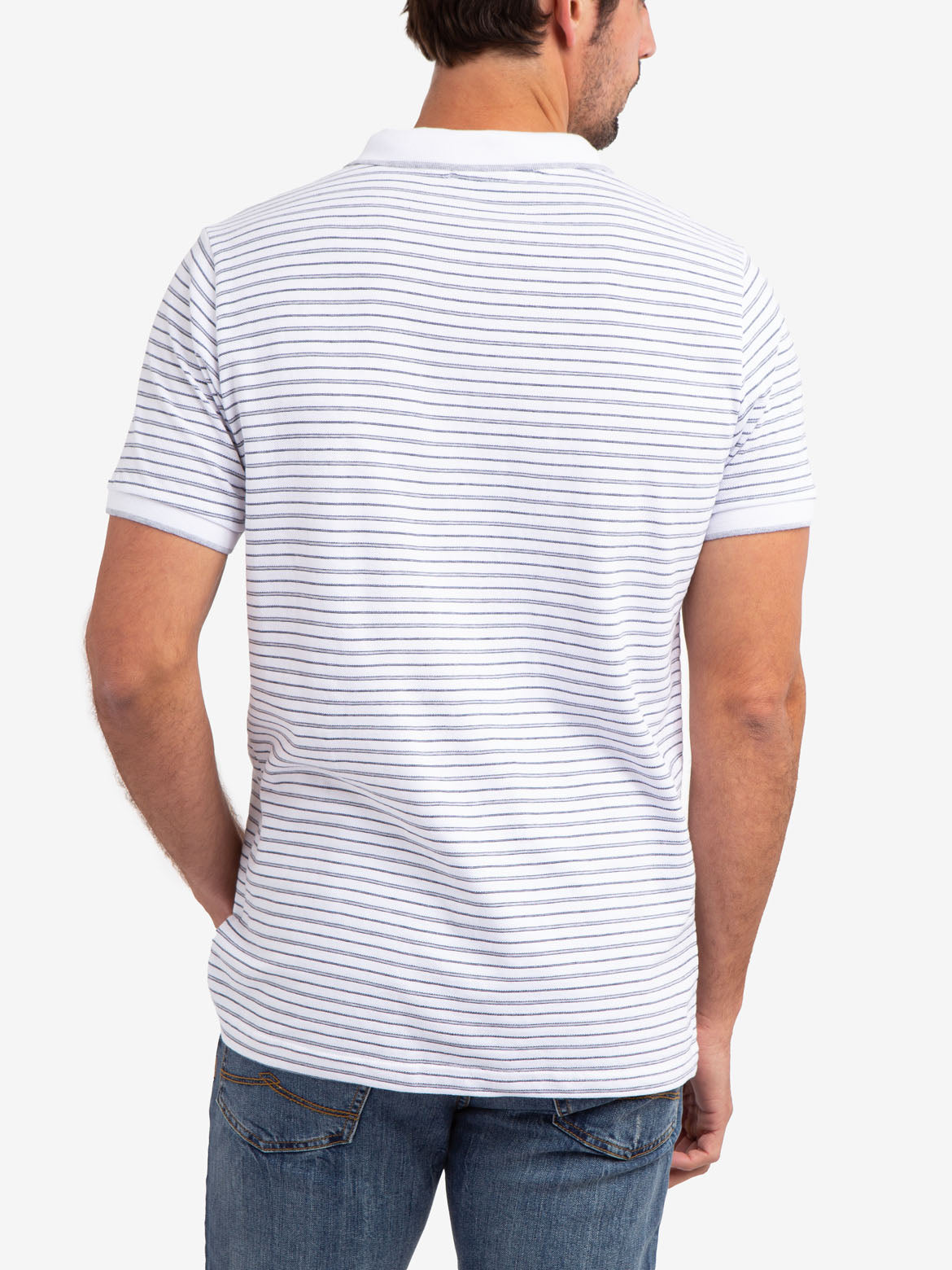 Jacquard Stripe Polo Shirt with Tipped Collar & Rib Cuffs | Classic Jersey Fit