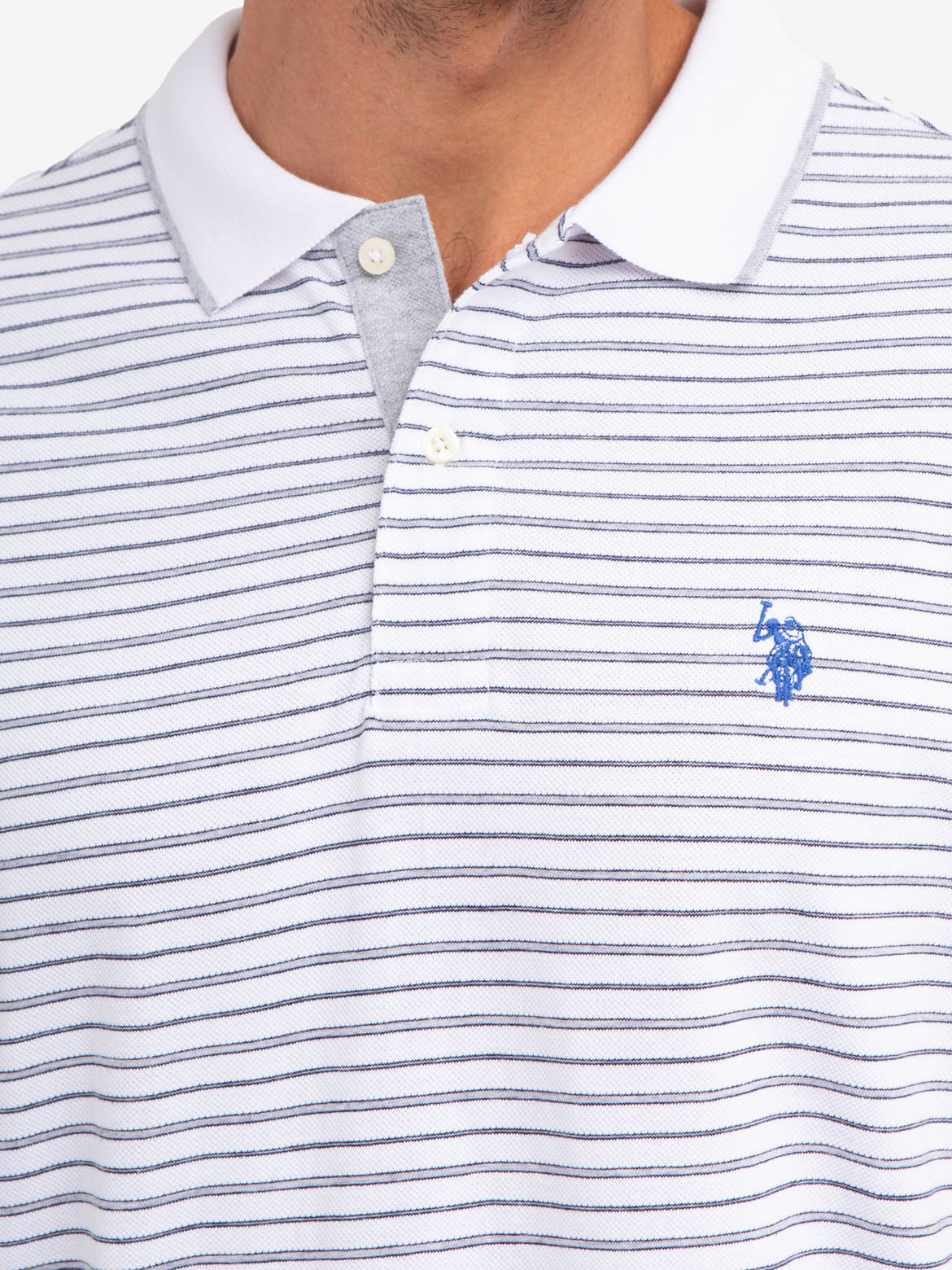 Jacquard Stripe Polo Shirt with Tipped Collar & Rib Cuffs | Classic Jersey Fit
