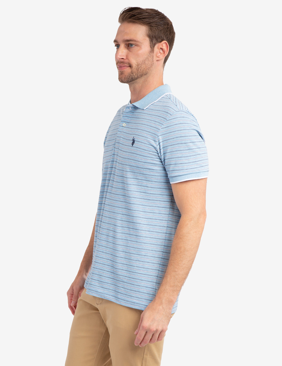 Jacquard Stripe Polo Shirt with Tipped Collar & Rib Cuffs | Classic Jersey Fit