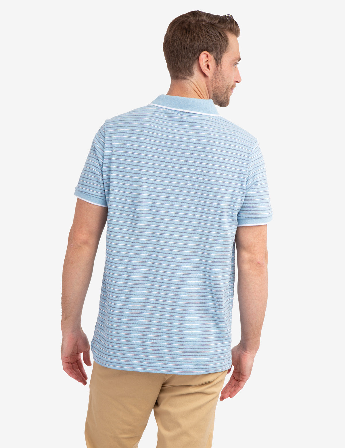 Jacquard Stripe Polo Shirt with Tipped Collar & Rib Cuffs | Classic Jersey Fit