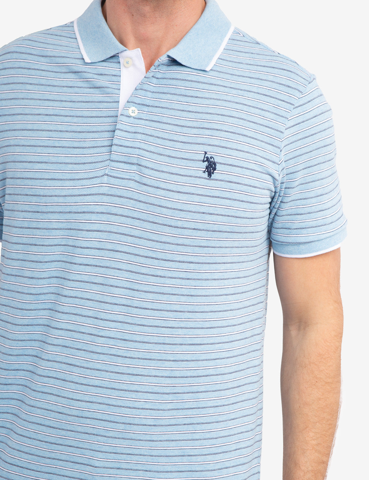 Jacquard Stripe Polo Shirt with Tipped Collar & Rib Cuffs | Classic Jersey Fit