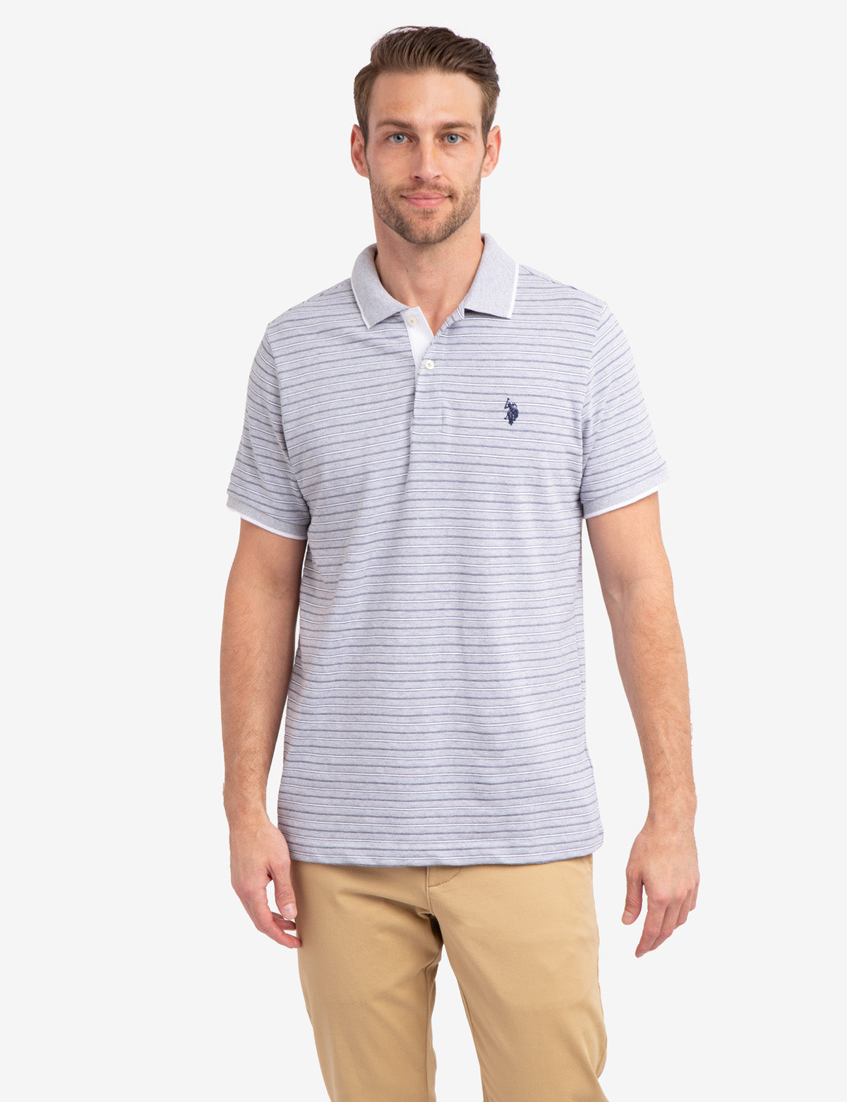 Jacquard Stripe Polo Shirt with Tipped Collar & Rib Cuffs | Classic Jersey Fit
