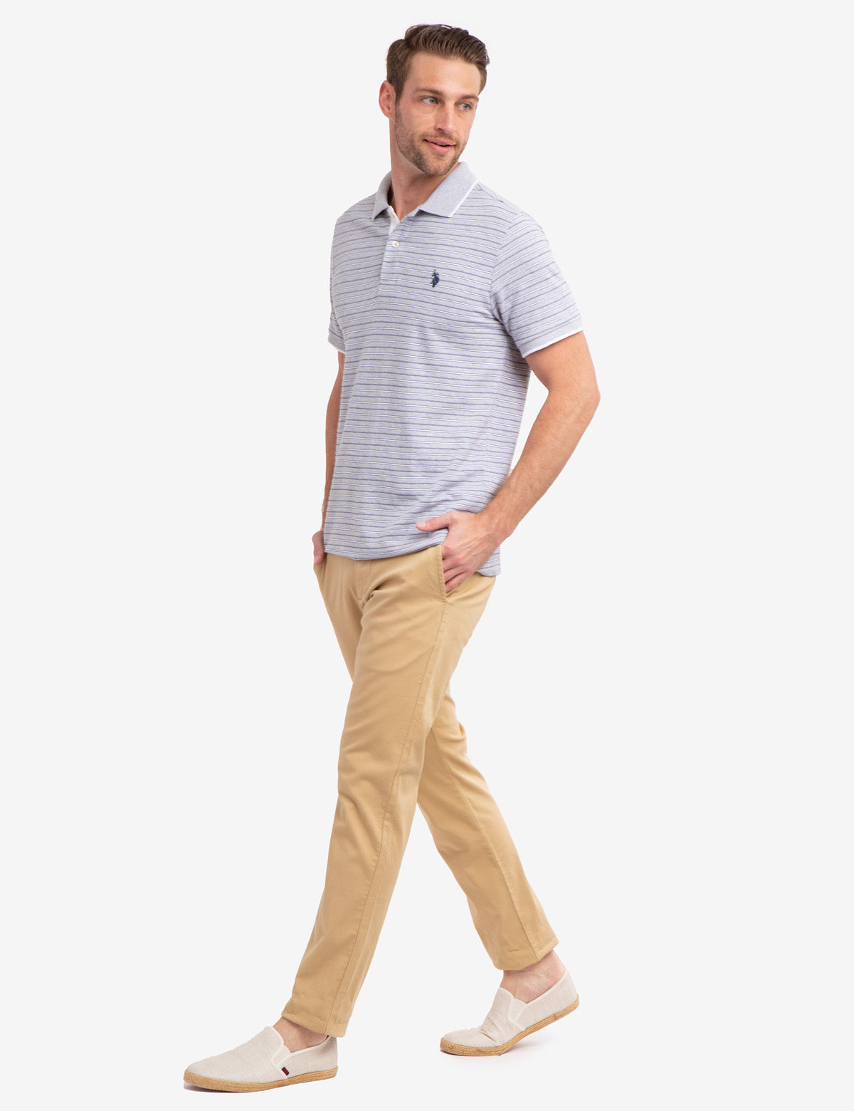 Jacquard Stripe Polo Shirt with Tipped Collar & Rib Cuffs | Classic Jersey Fit