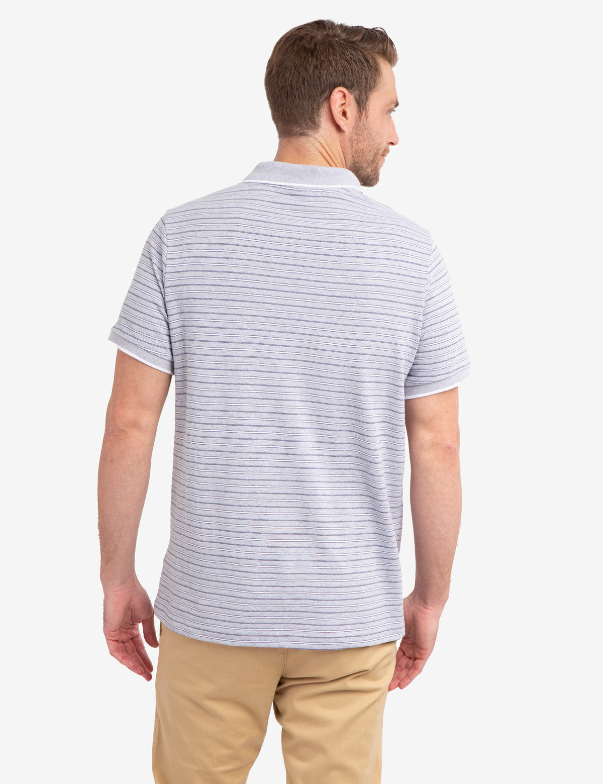 Jacquard Stripe Polo Shirt with Tipped Collar & Rib Cuffs | Classic Jersey Fit