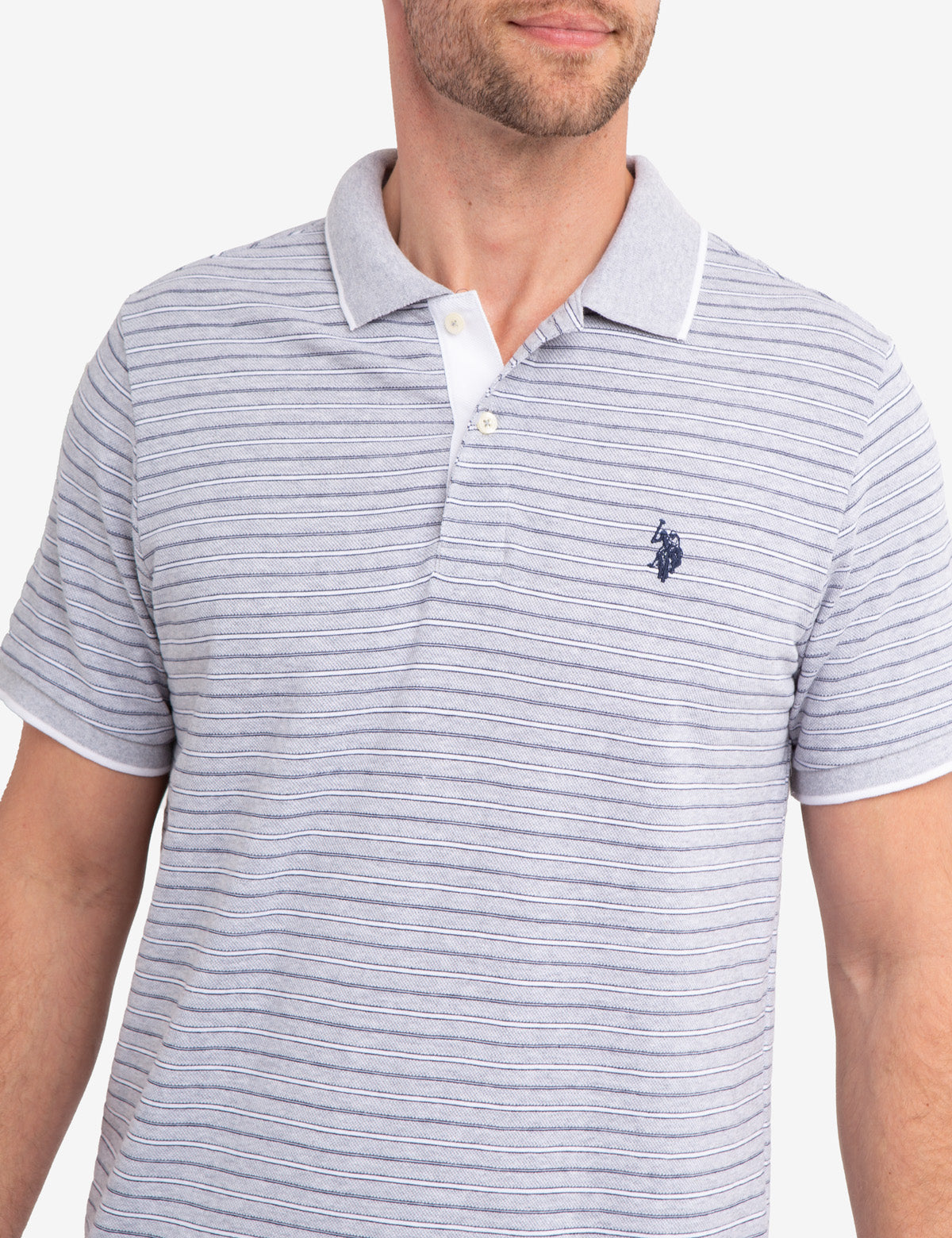 Jacquard Stripe Polo Shirt with Tipped Collar & Rib Cuffs | Classic Jersey Fit
