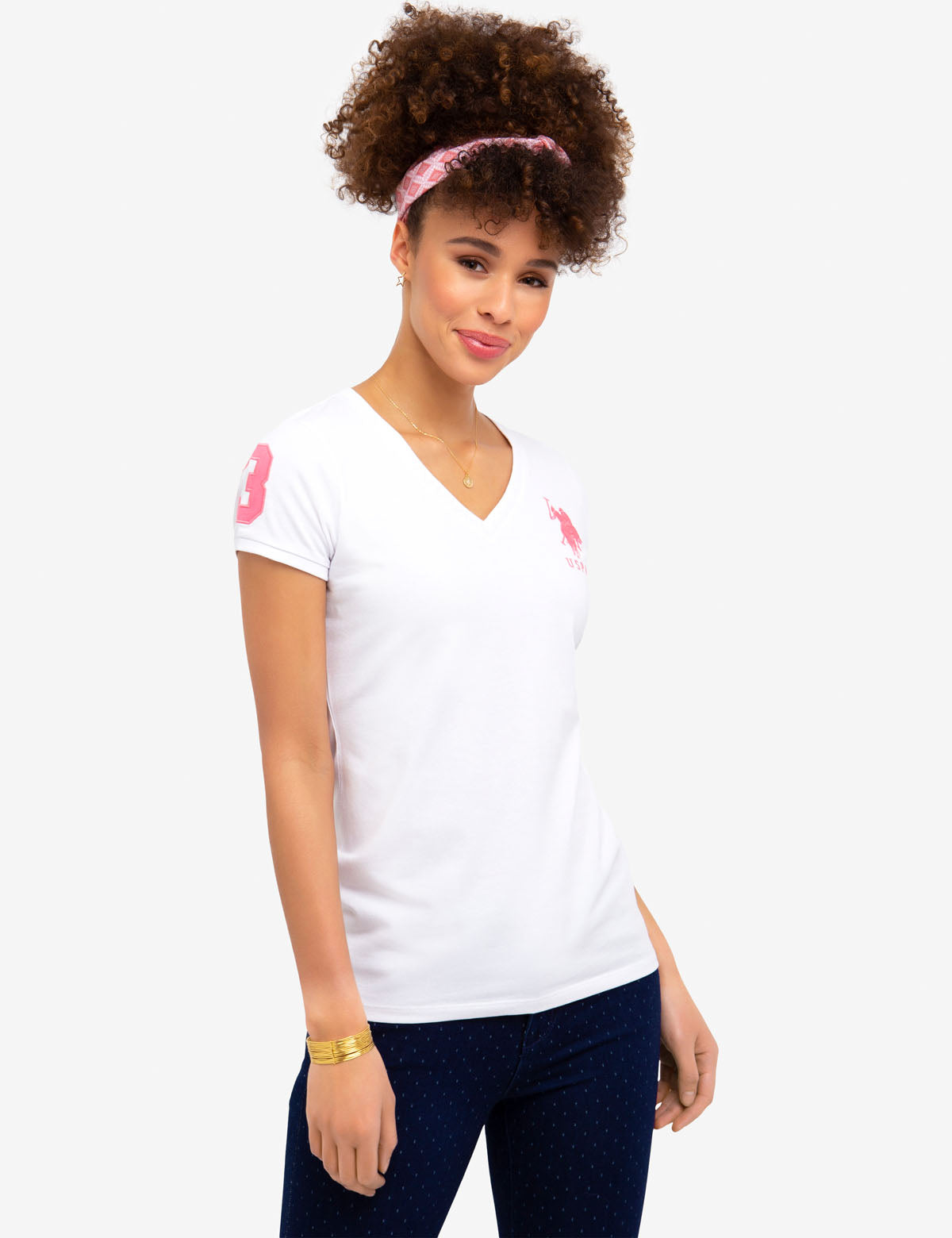 V-Neck Lace T-Shirt with Logo & Short Sleeves | Classic Cotton Tee