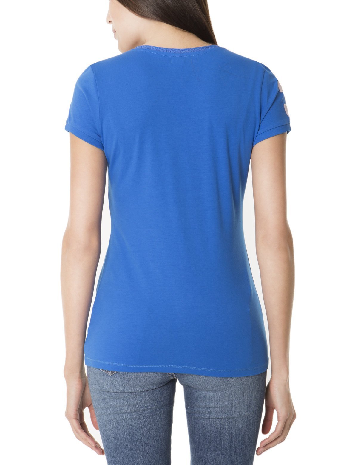 V-Neck Lace T-Shirt with Logo & Short Sleeves | Classic Cotton Tee