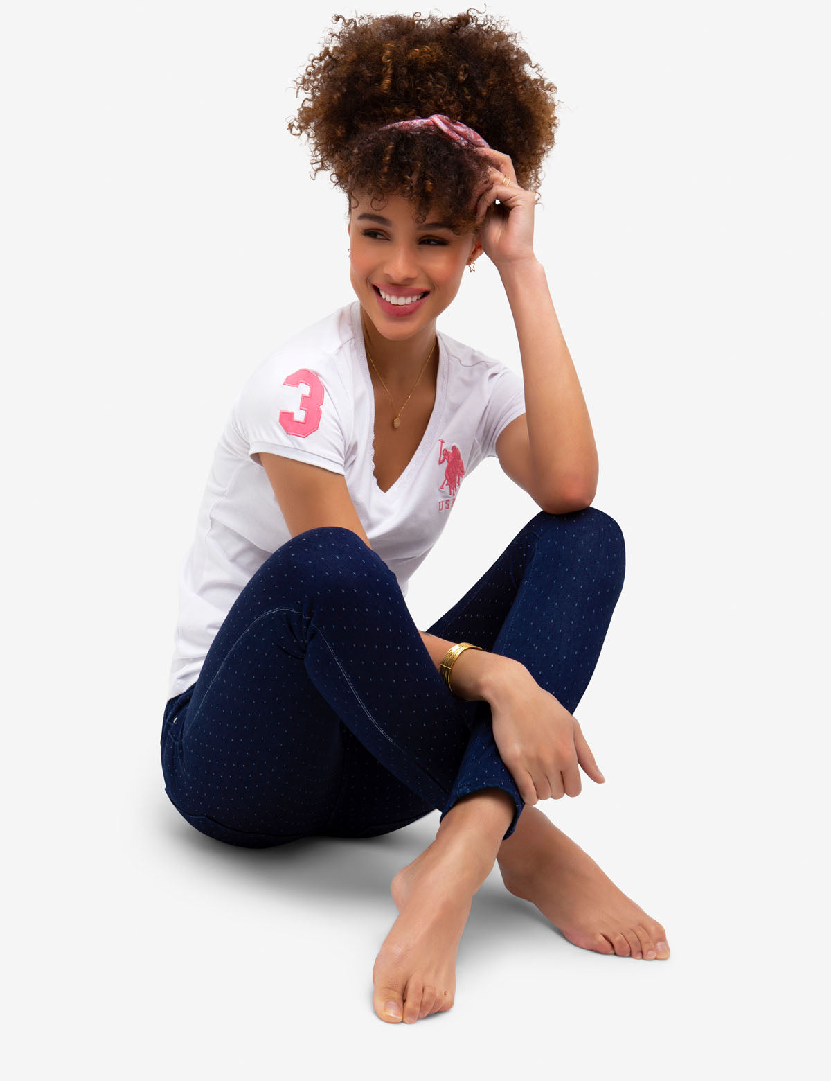 V-Neck Lace T-Shirt with Logo & Short Sleeves | Classic Cotton Tee