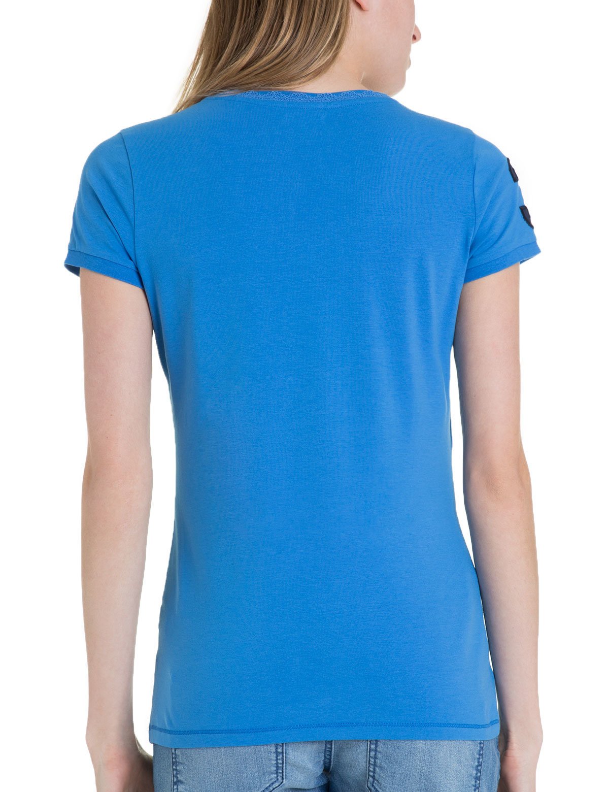 V-Neck Lace T-Shirt with Logo & Short Sleeves | Classic Cotton Tee