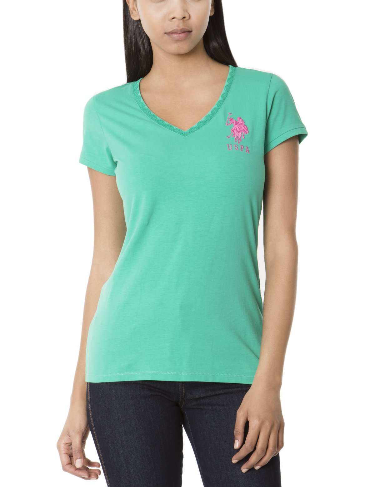 V-Neck Lace T-Shirt with Logo & Short Sleeves | Classic Cotton Tee