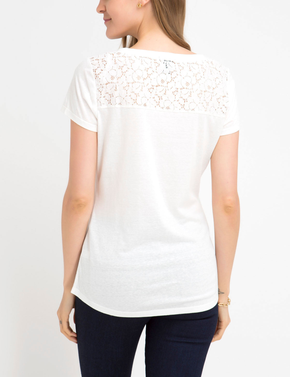 Lace Detail T-Shirt with Chest Pocket | Scoop Neck & Short Sleeves