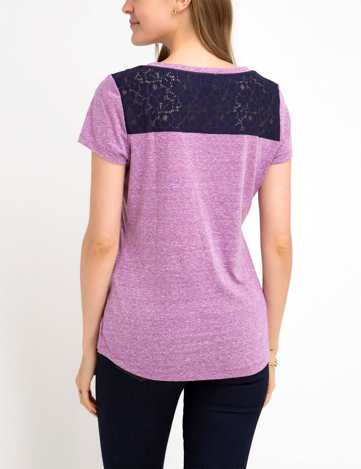 Lace Detail T-Shirt with Chest Pocket | Scoop Neck & Short Sleeves