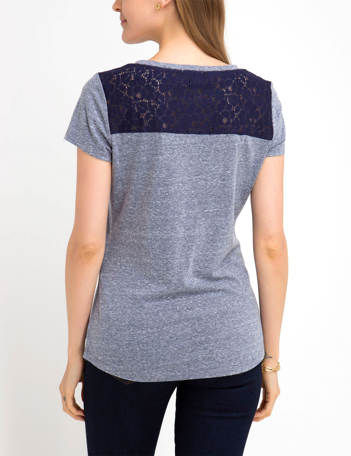 Lace Detail T-Shirt with Chest Pocket | Scoop Neck & Short Sleeves