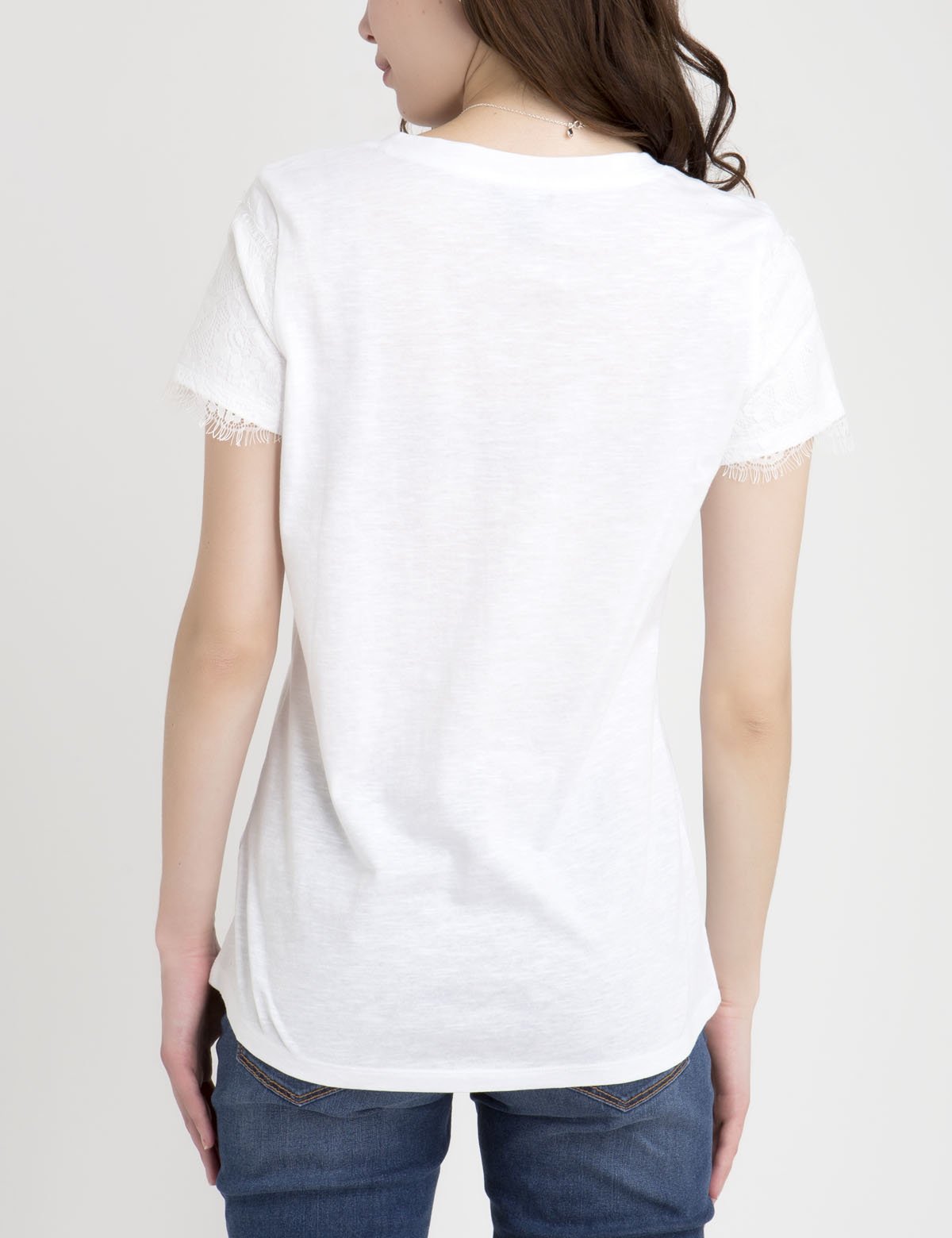 Lace Sleeve V-Neck T-Shirt with Scoop Neckline | Women's Top
