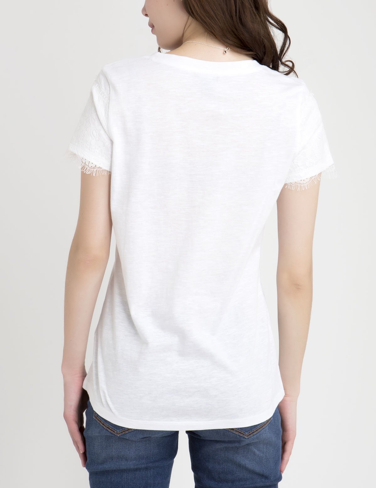 Lace Sleeve V-Neck T-Shirt with Scoop Neckline | Women's Top