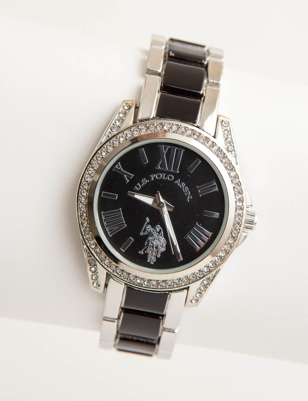 Black & Silver Embellished Ladies Watch | Elegant Timepiece