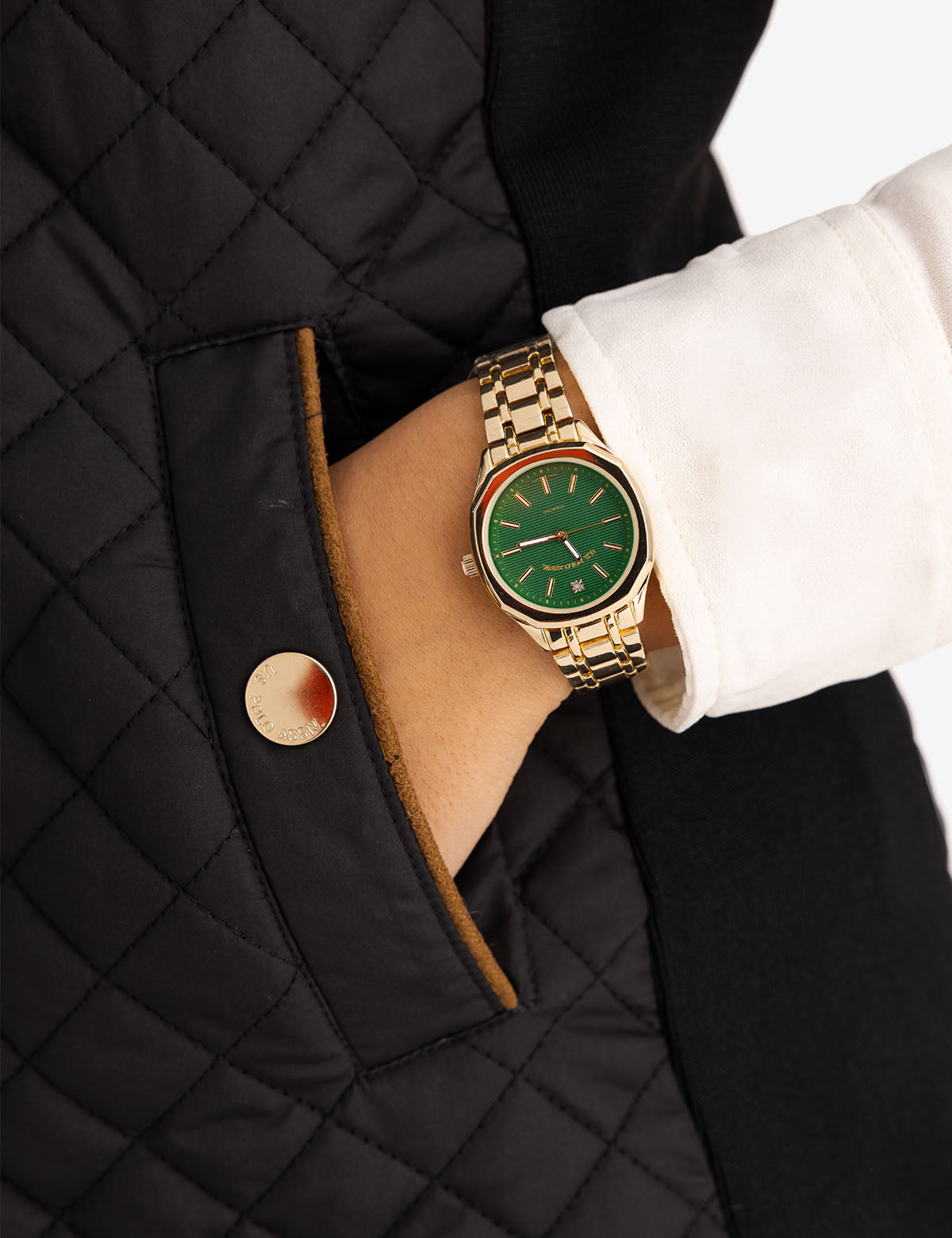 Gold-Tone Green Dial Ladies Bracelet Watch