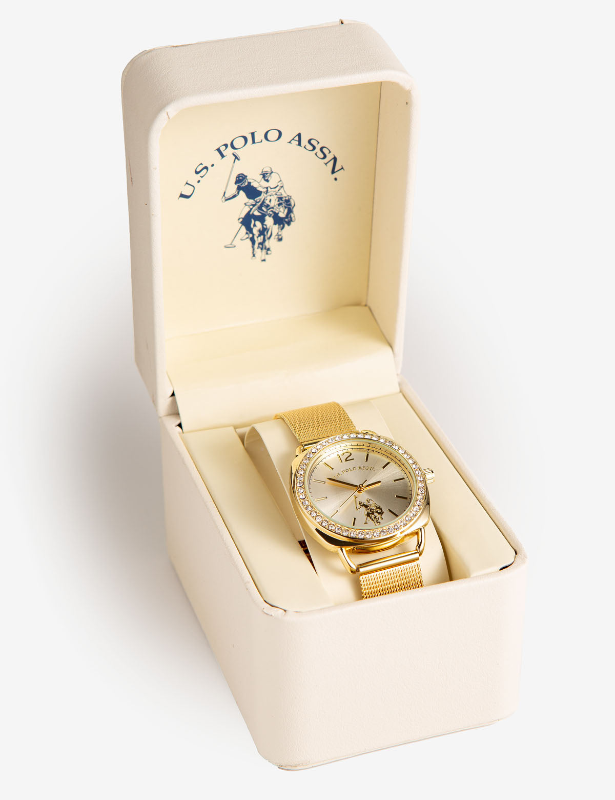 Gold-Tone Women's Watch with Crystal Accents & Mesh Strap | U.S. Polo Assn.