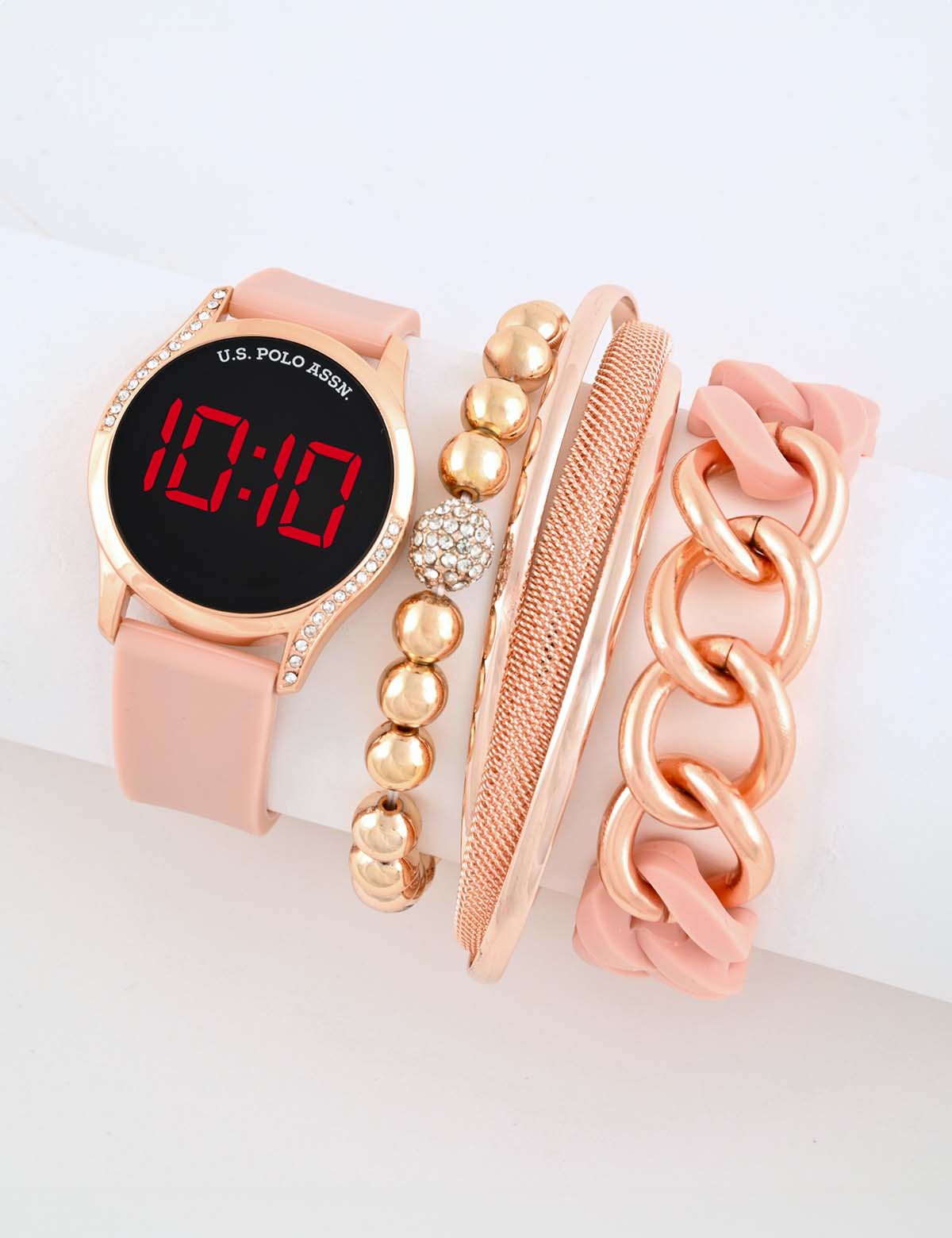 Women's LED Watch & Stackable Bracelet Set | Round Face Design