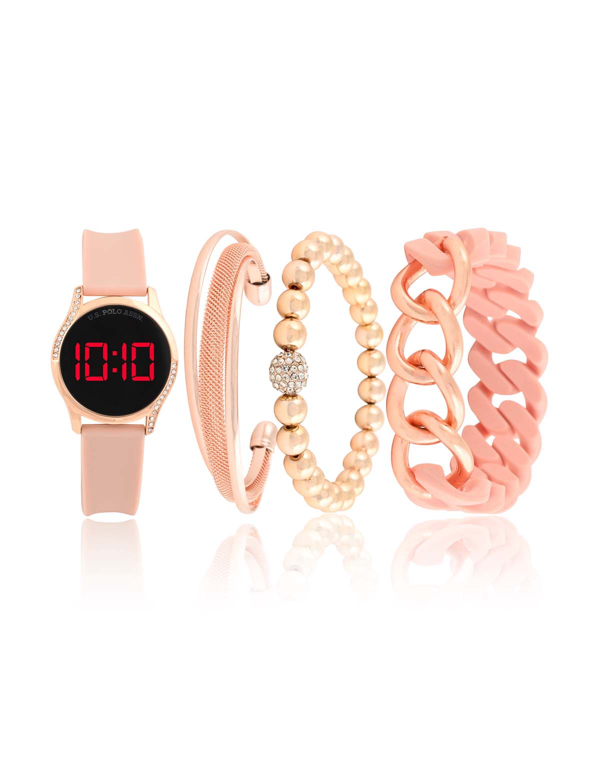 Women's LED Watch & Stackable Bracelet Set | Round Face Design