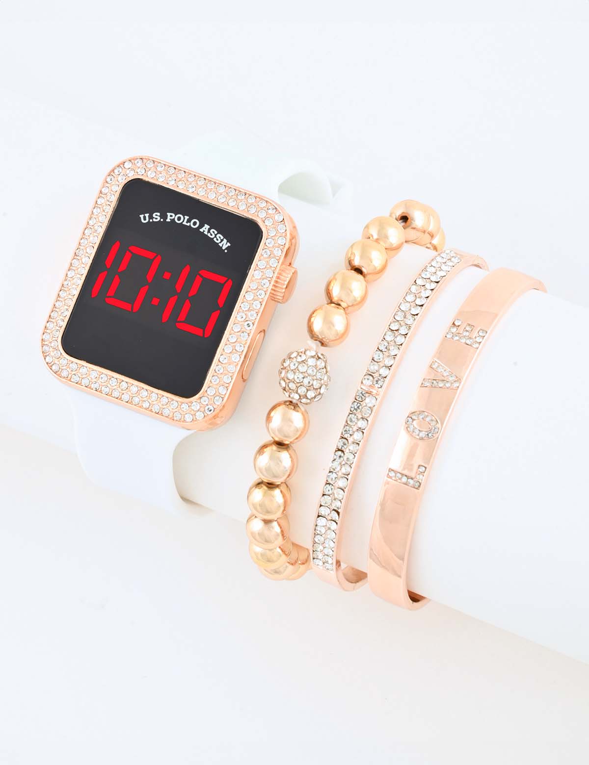 LED Square Watch & Bracelet Set for Women | Embellished Design