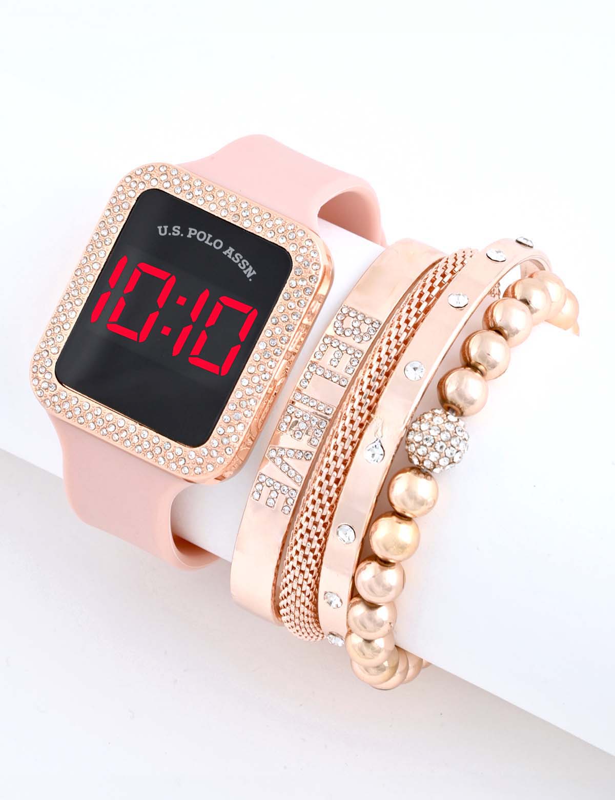 LED Square Watch & Bracelet Set for Women | Embellished Design