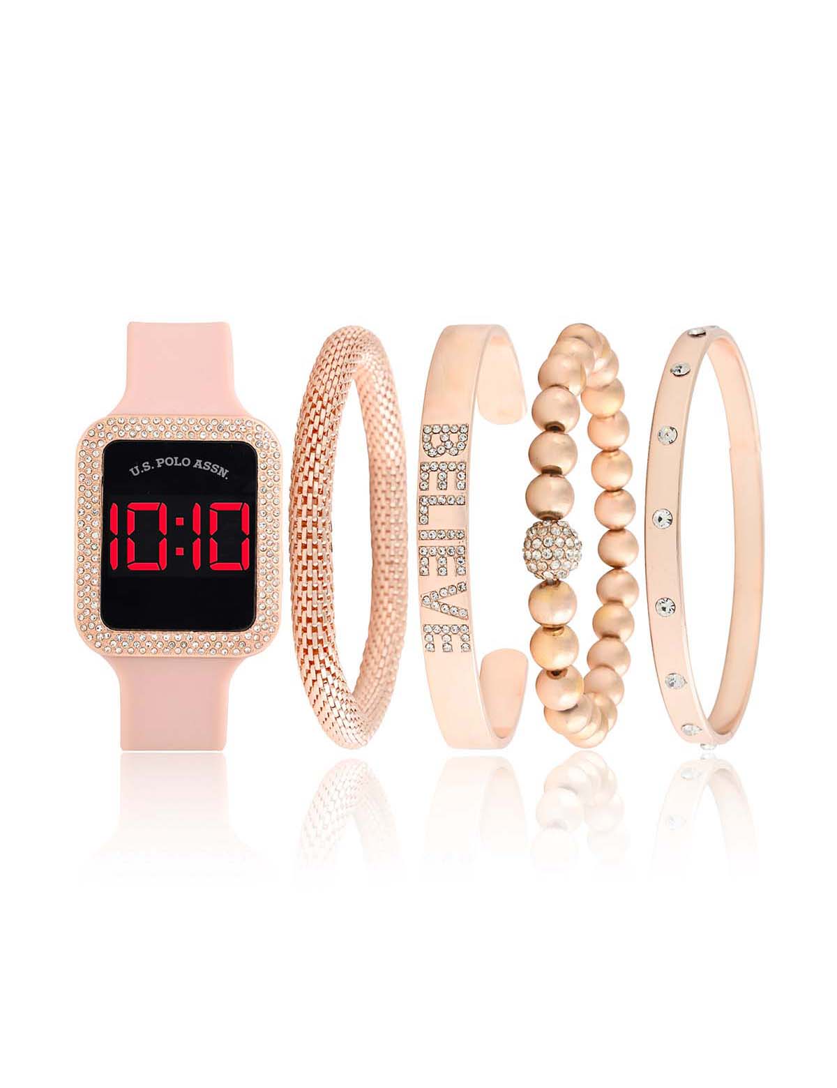 LED Square Watch & Bracelet Set for Women | Embellished Design