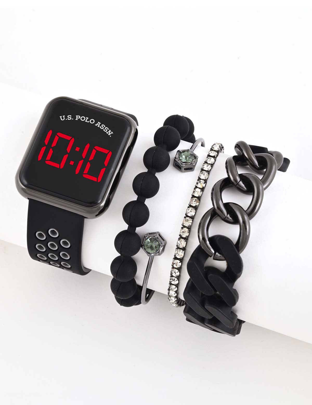 LED Square Face Watch & Stackable Bracelets Set for Women