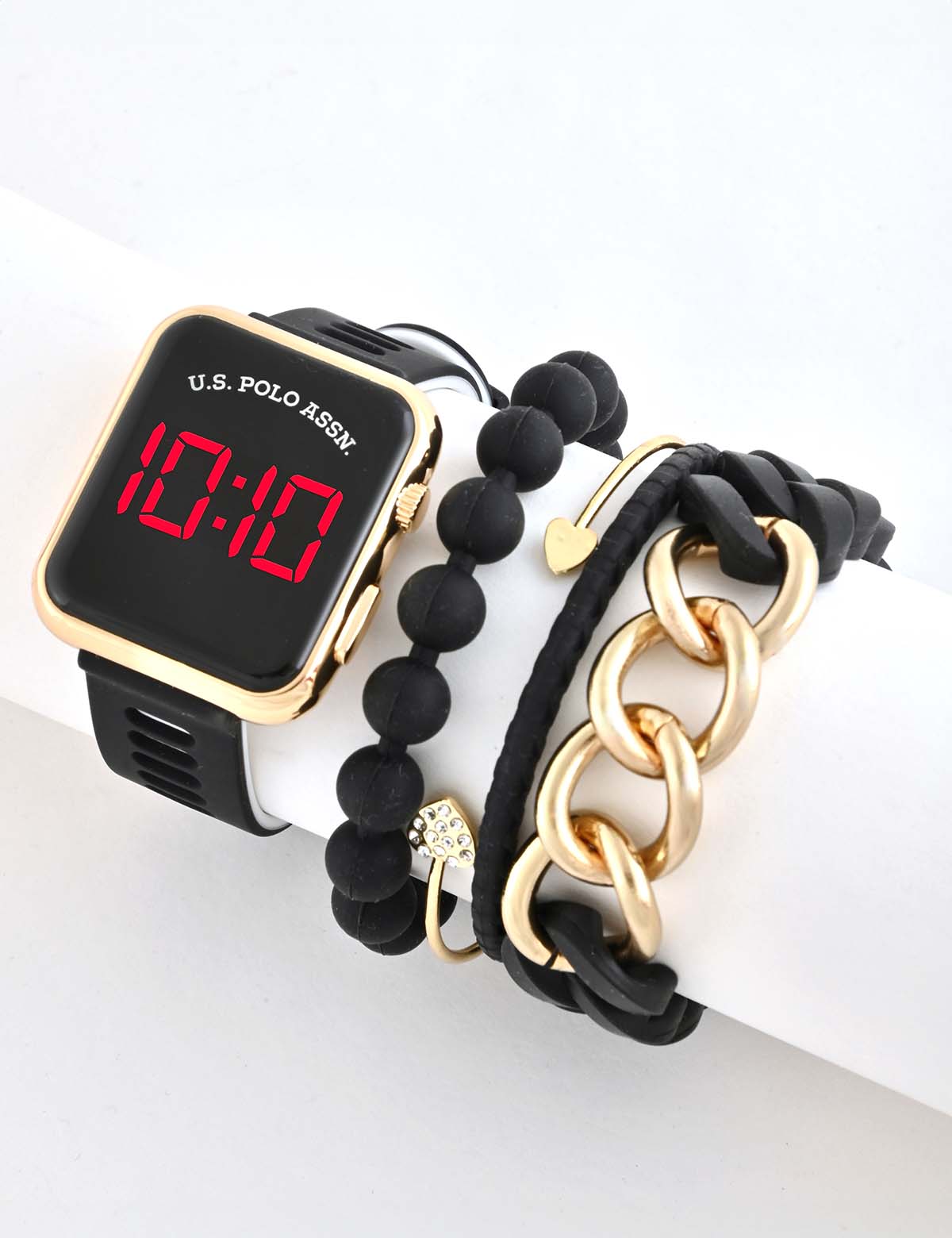 LED Square Face Watch & Stackable Bracelets Set for Women
