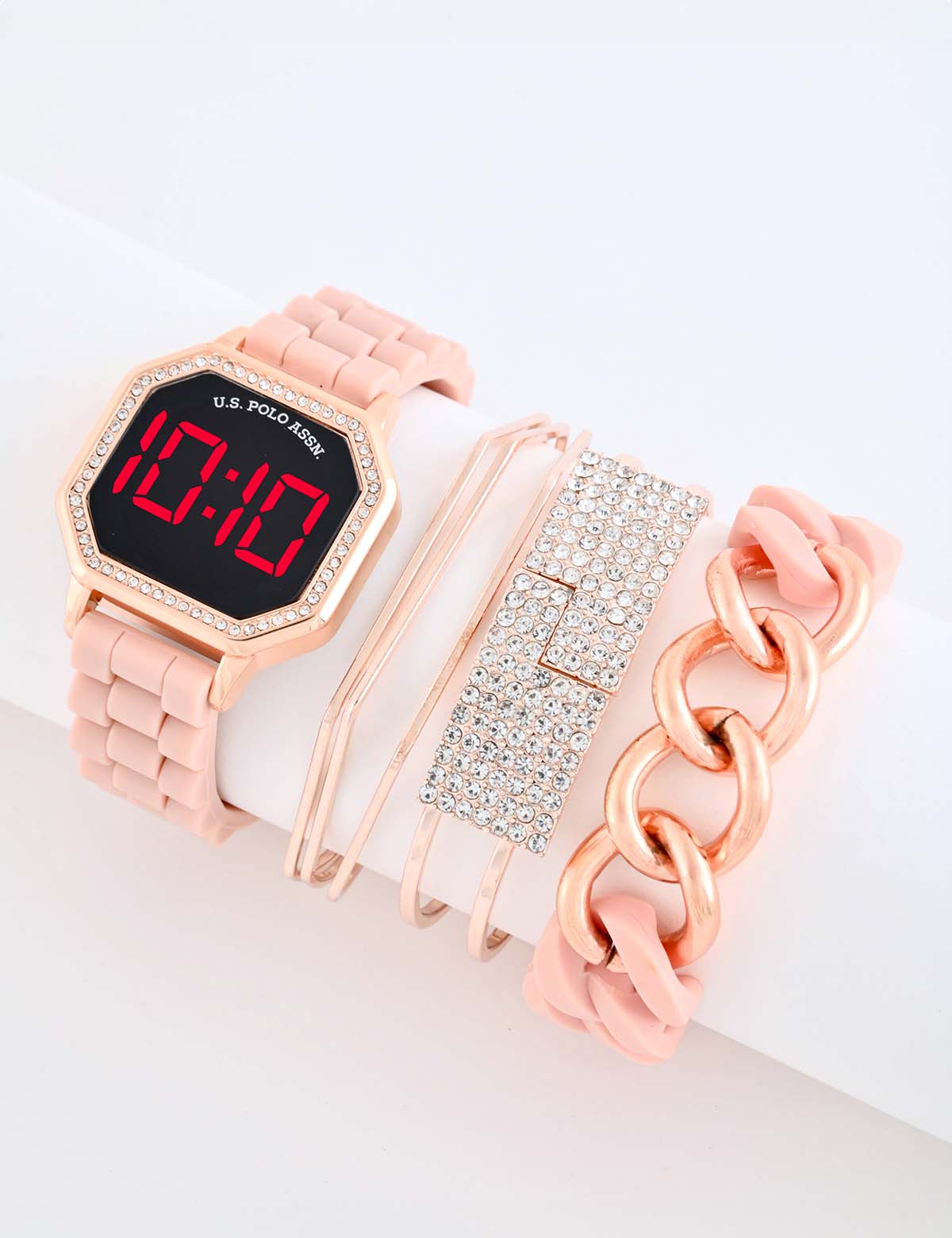LED Watch & Stackable Bracelets Set for Women | Elegant Gift