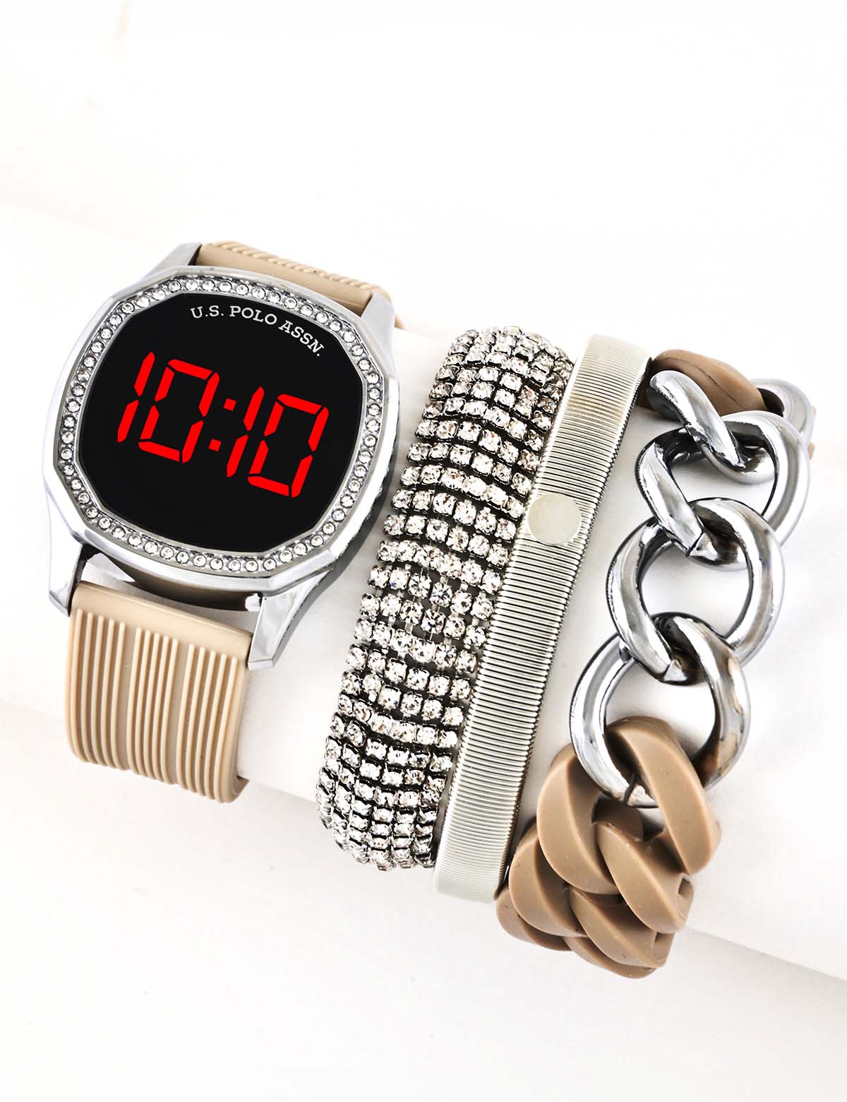 LED Watch & Stackable Bracelets Set for Women | Elegant Gift