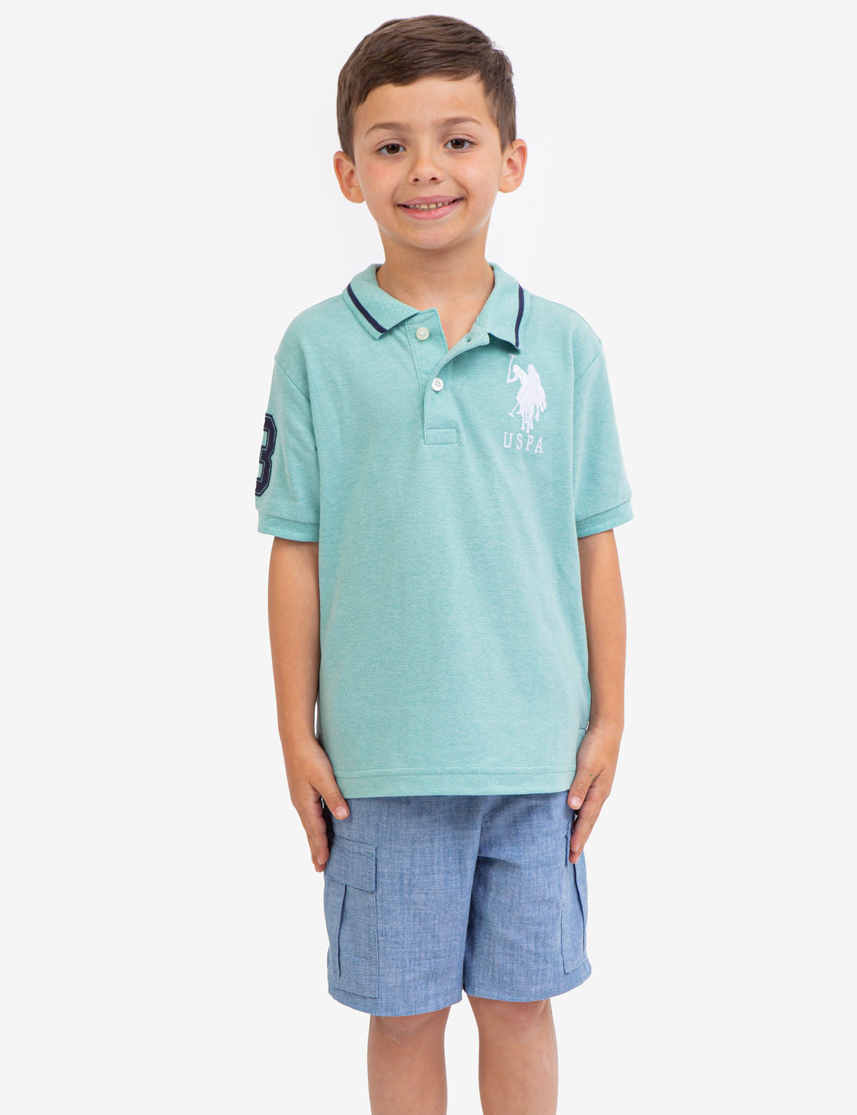Boys' Solid Pique Polo Shirt with Button Placket & Short Sleeves
