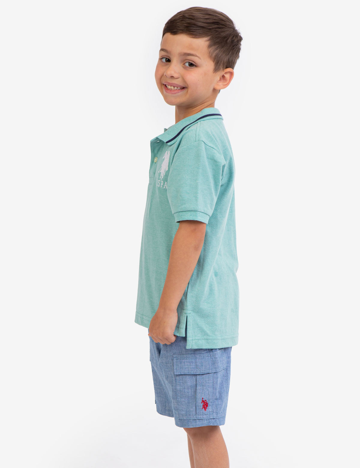Boys' Solid Pique Polo Shirt with Button Placket & Short Sleeves