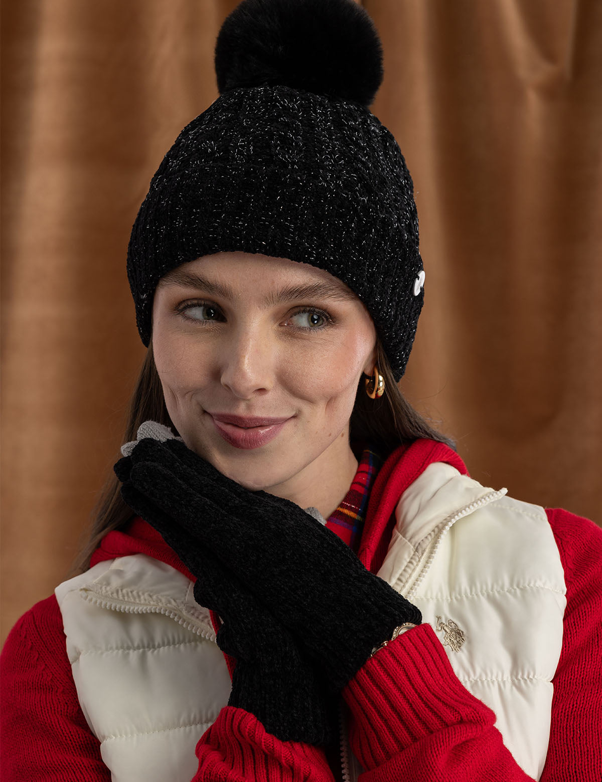 Women's Pom Pom Fleece Beanie & Glove Set | Winter Warm Accessories