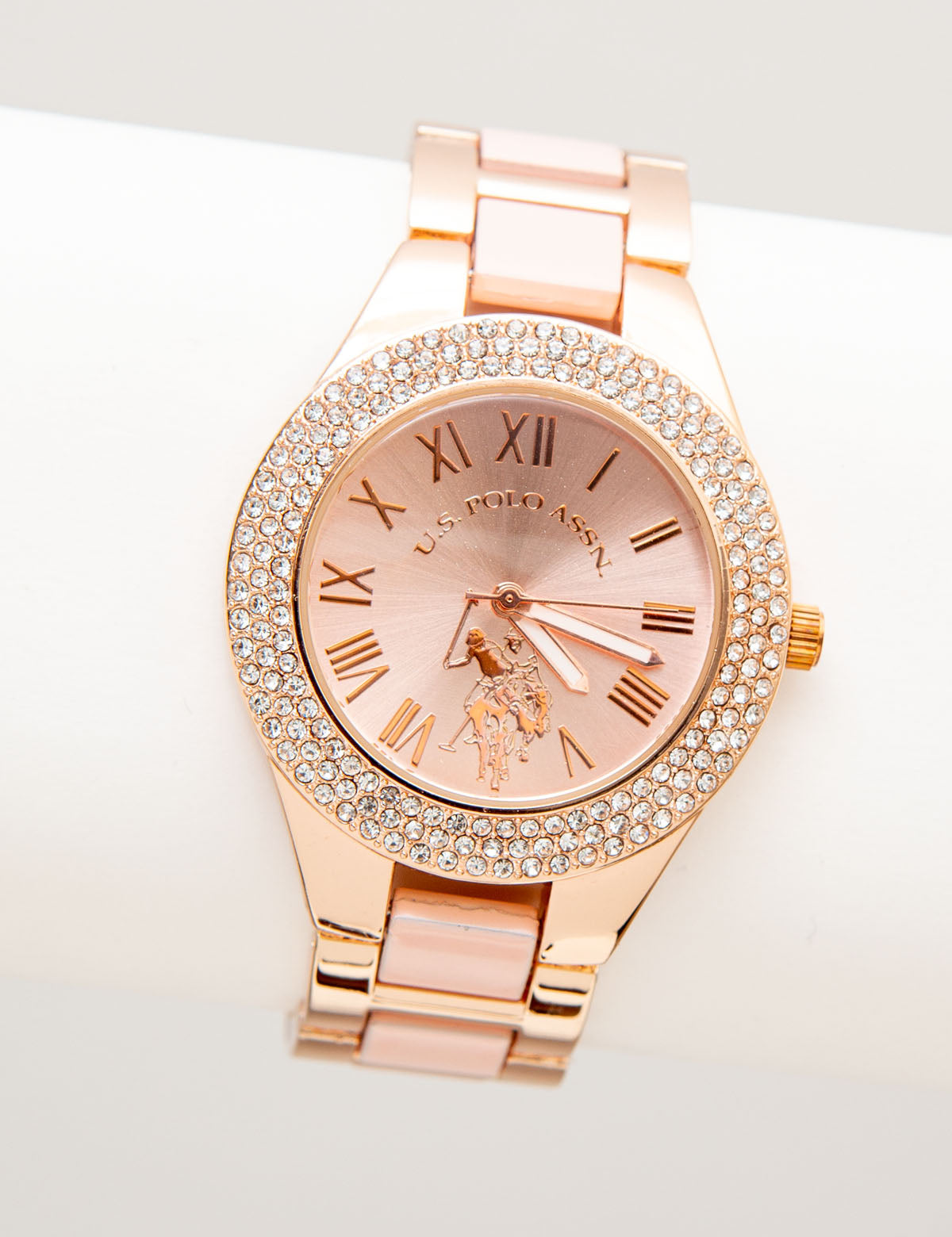 Rose Gold & Blush Enamel Link Watch for Women | Elegant Ladies Timepiece