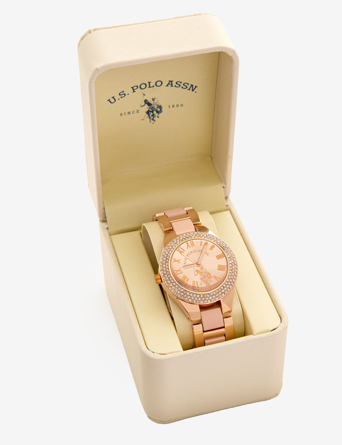 Rose Gold & Blush Enamel Link Watch for Women | Elegant Ladies Timepiece