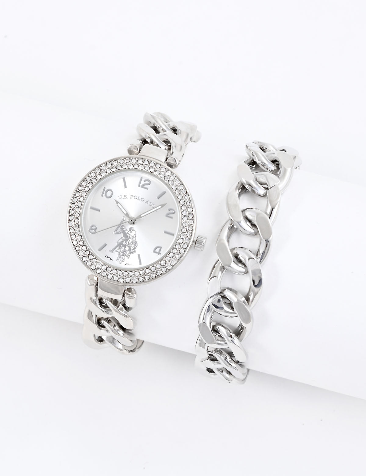 Silver Chain Watch & Bracelet Set for Women | Elegant Jewelry Combo