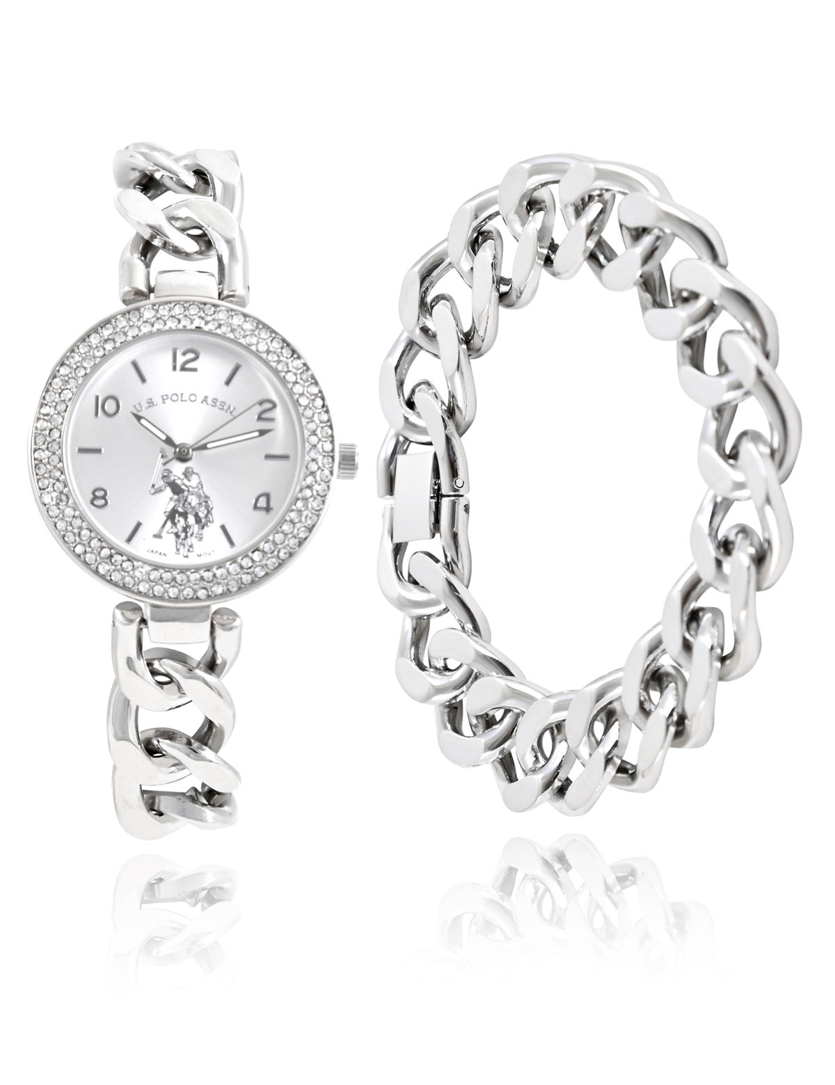 Silver Chain Watch & Bracelet Set for Women | Elegant Jewelry Combo