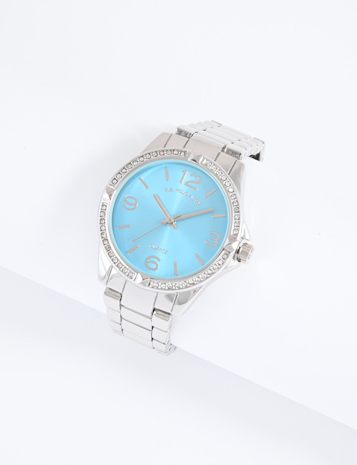 Silver-Tone Blue Accent Link Watch for Women | Ladies Wristwatch