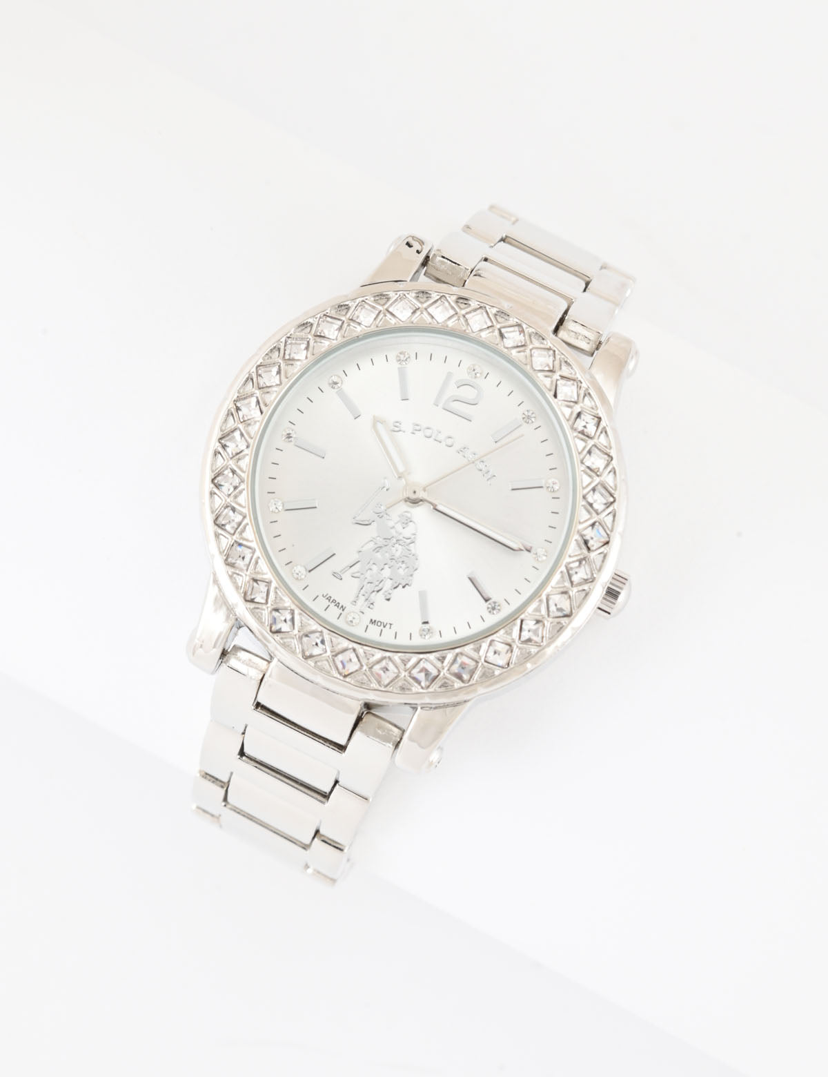 Silver-Tone Crystal Bezel Bracelet Watch for Women