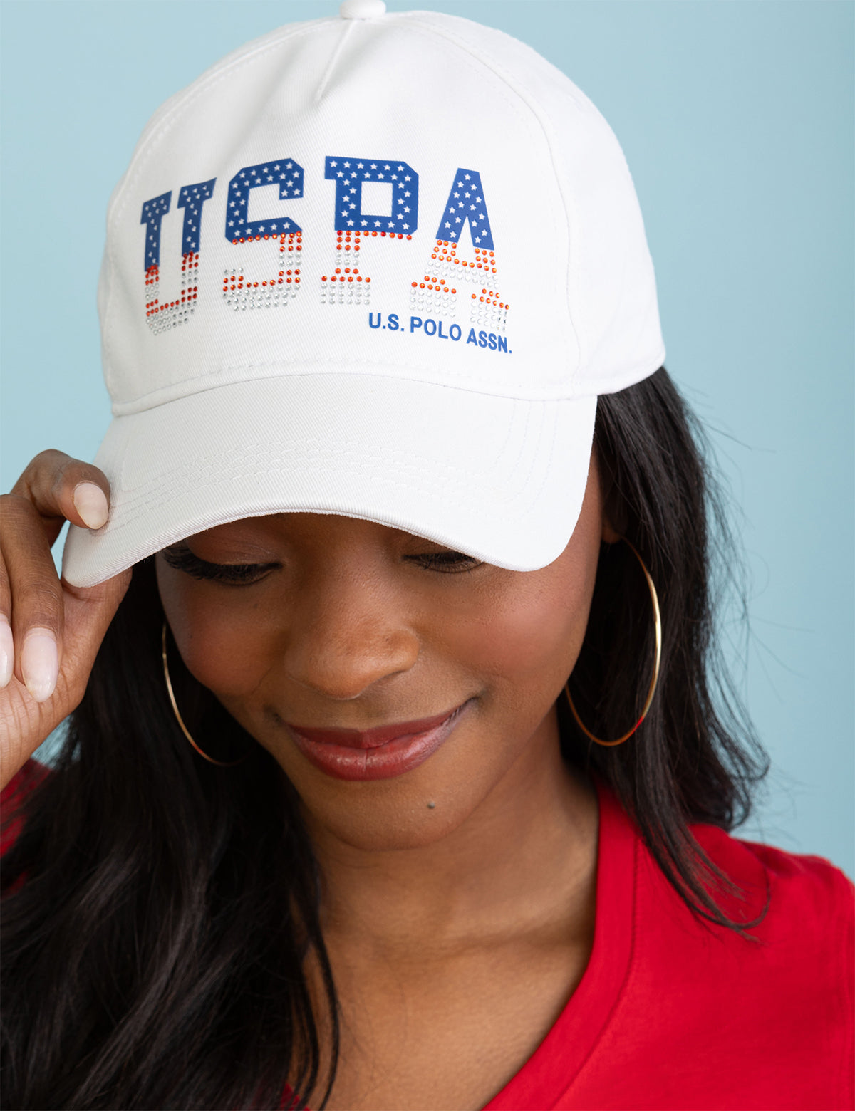 Red White & Blue Rhinestone Hat for Women | USPA