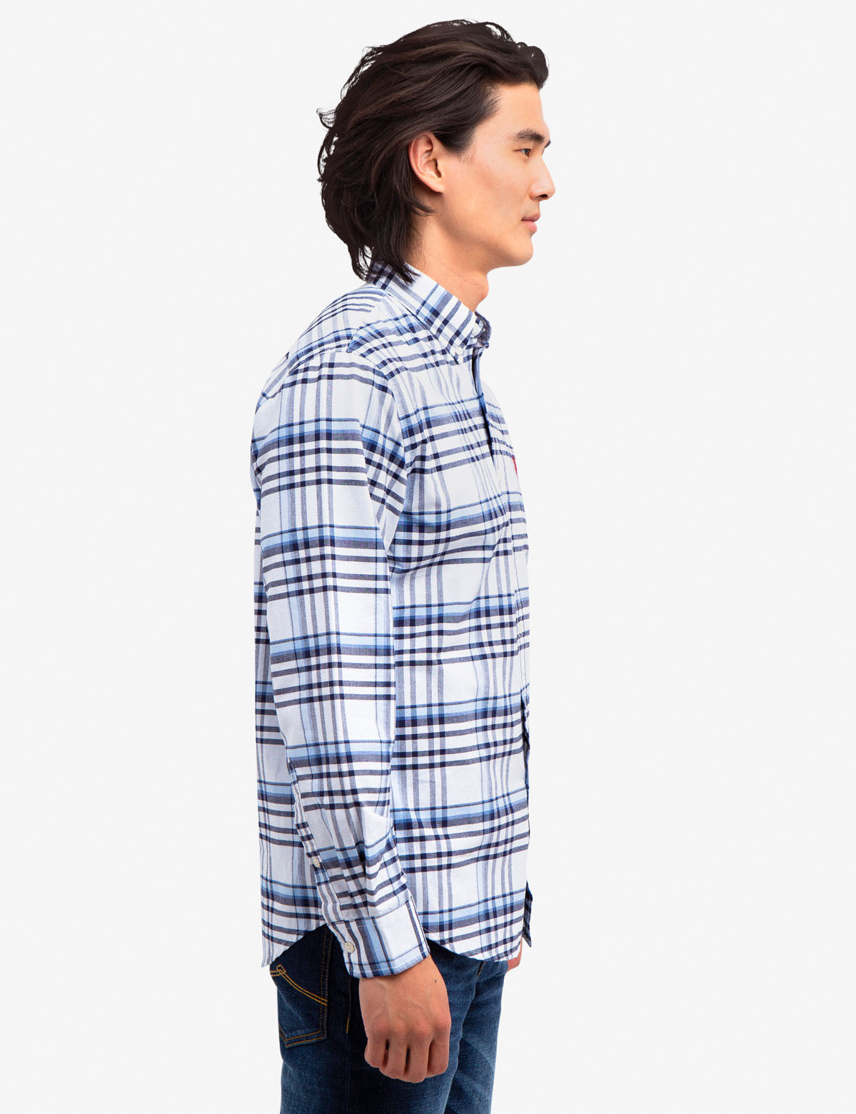 Large Plaid Oxford Shirt with Button Front & Patch Pocket
