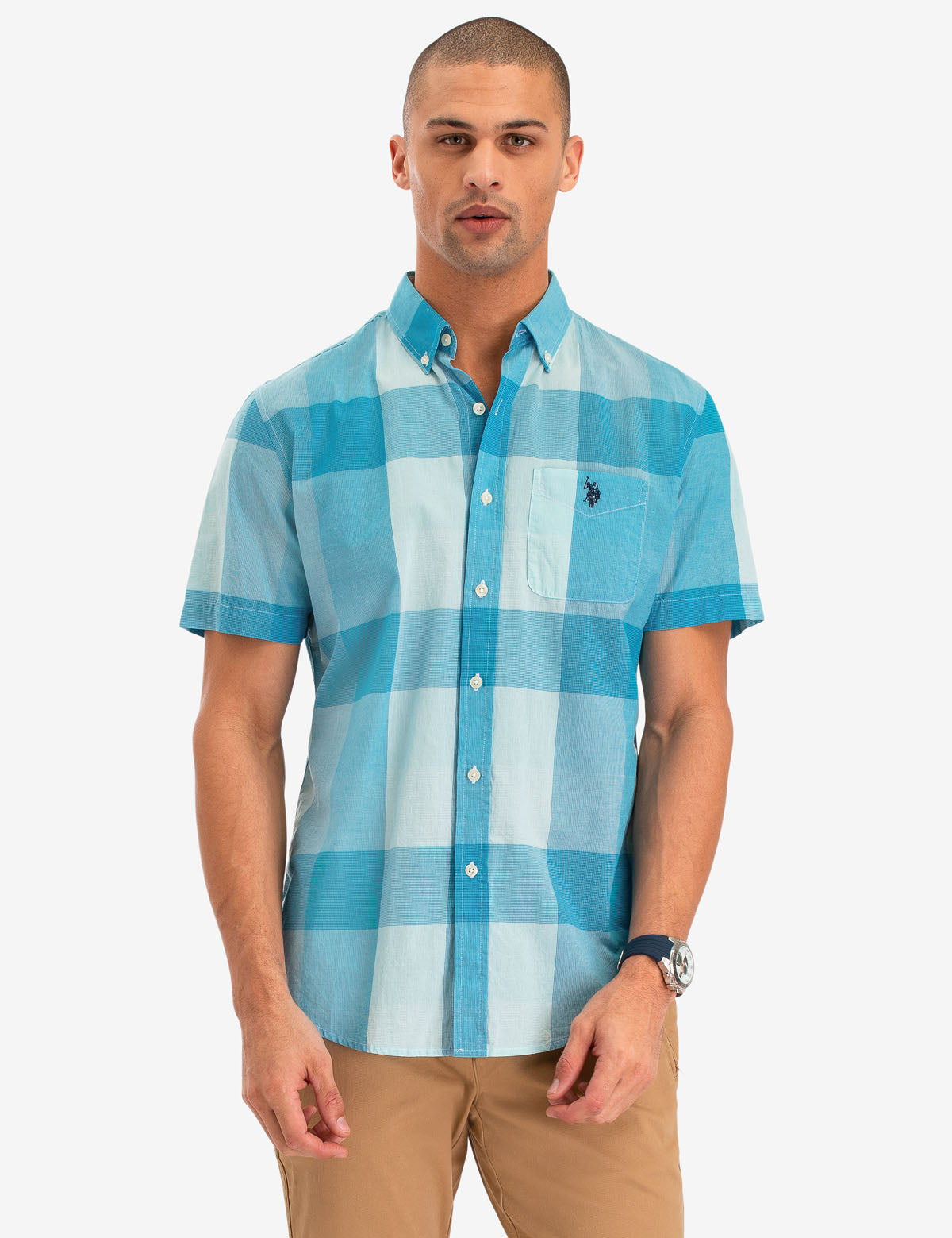 Large Plaid Short Sleeve Shirt for Men | 100% Cotton Button-Up