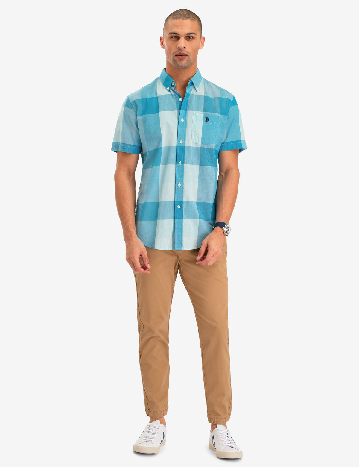 Large Plaid Short Sleeve Shirt for Men | 100% Cotton Button-Up