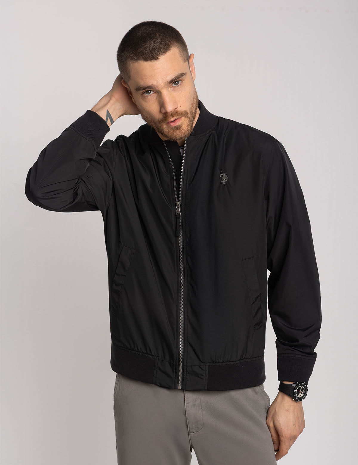 Lightweight Bomber Jacket with Ribbed Cuffs & Front Pockets | Sleek Casual Style